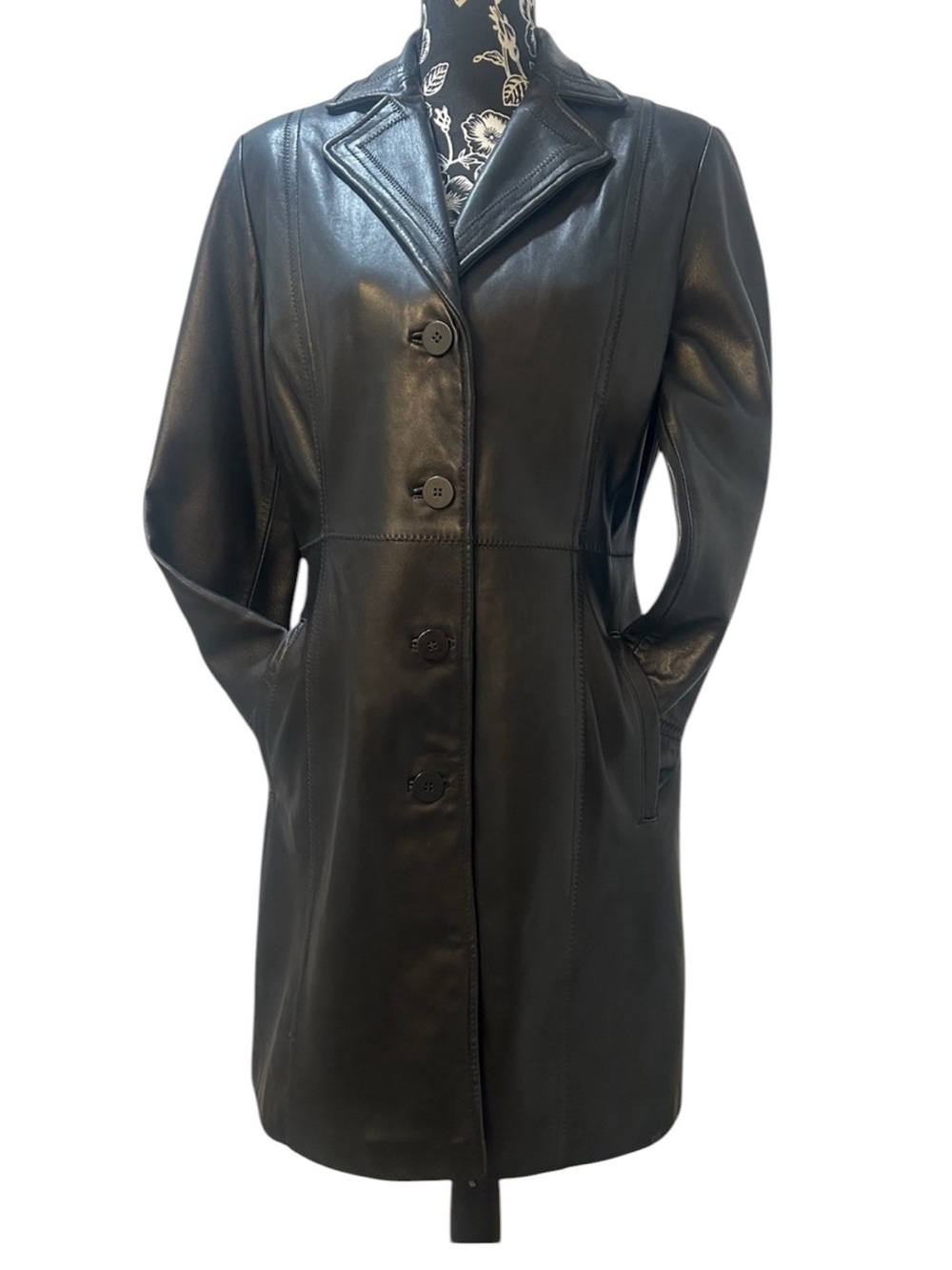 Avanti Butter Soft Leather Tailored Long Jacket Black Women’s M